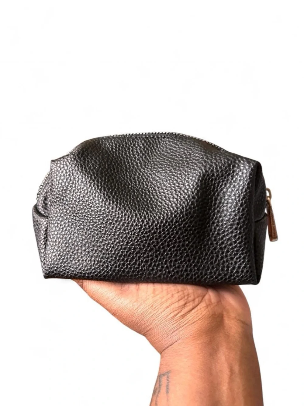 French Connection Black Pebbled Cosmetic Pouch Clean Girl Minimalist Travel Bag